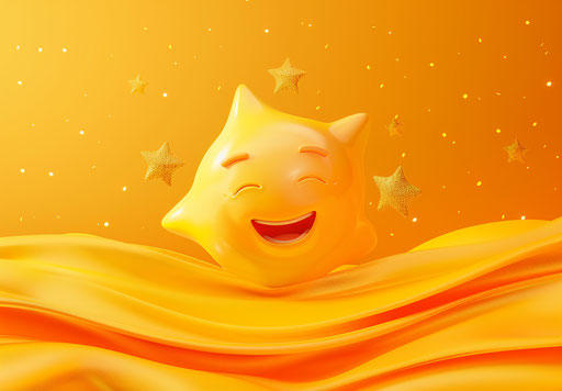 Animated happy emoji with flying stars