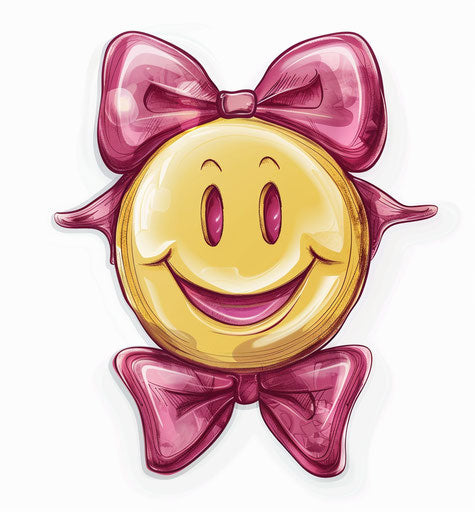 Happy girl with pink bow, dark yellow and maroon, anti-gloss 27:29