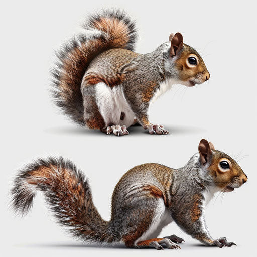 Realistic squirrel clipart on flat white background, vibrant colors