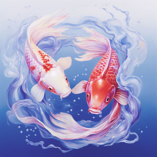 Koi fish with blue in concert poster style