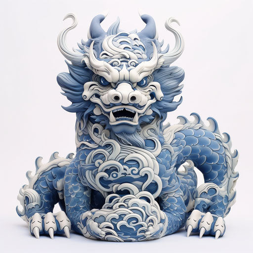 Blue dragon kawaiipunk tattoo bamileke art porcelain silver