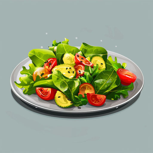 Photo realistic salad clipart on blue background, soft focus