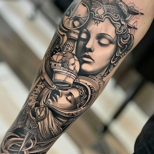 Mother son tattoos with mystical themes, David Palumbo style
