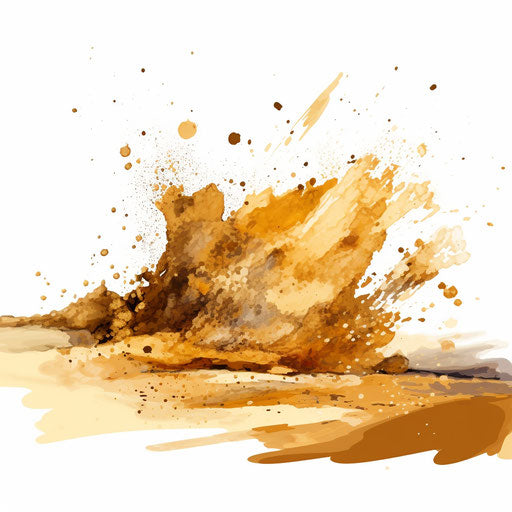 Sand depiction in the style of Oil painting, on white backdrop