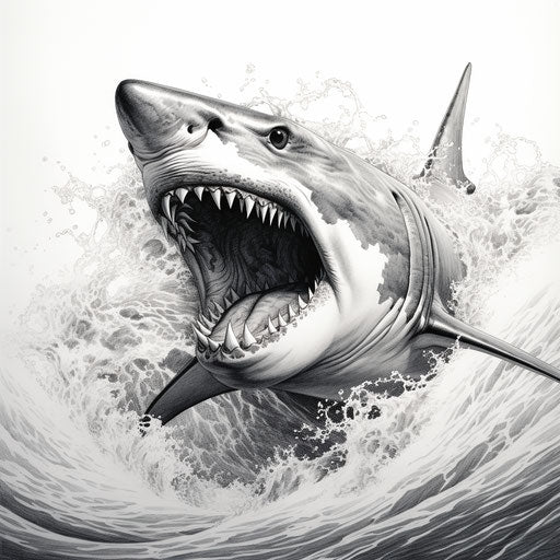 Black and white shark tattoos in the ocean