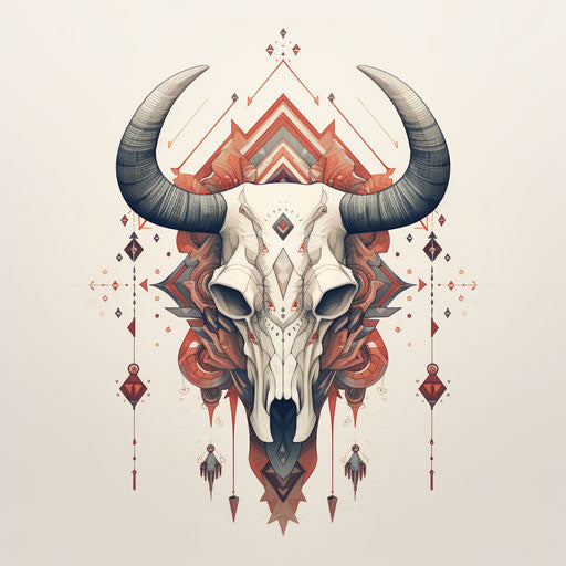 Stylized cattle skull in geometric design