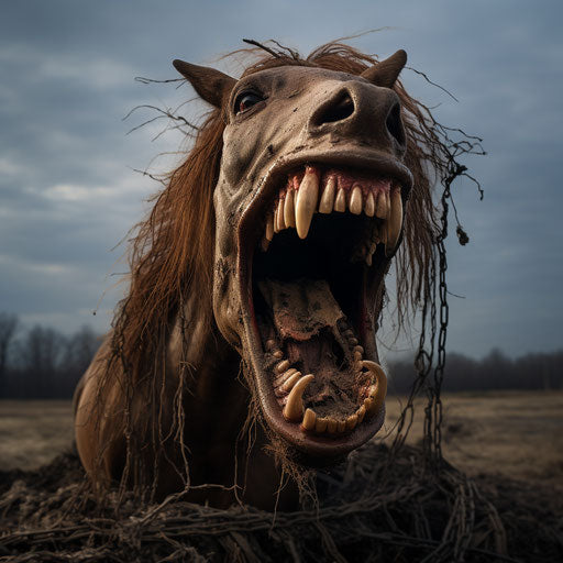 Funny horse pics, teethcore style, dark amber