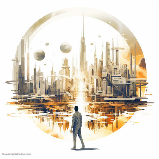 Future illustration in the style of Chiaroscuro Art, on white background