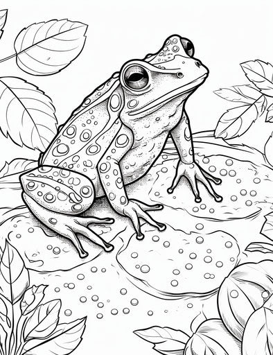Frog on leaf, online drawing, pink and beige tones