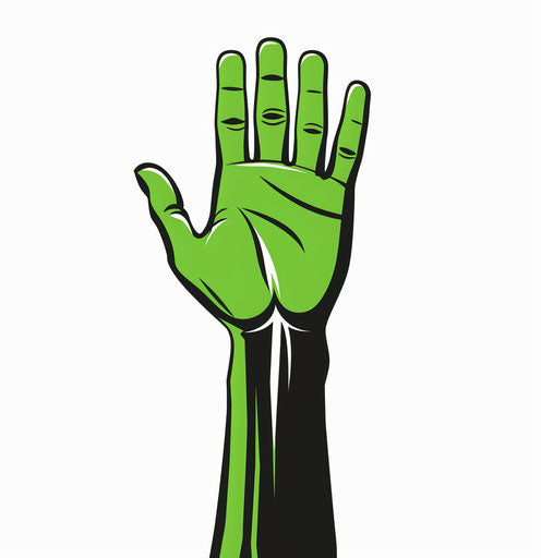 Green cartoon hand with black arm