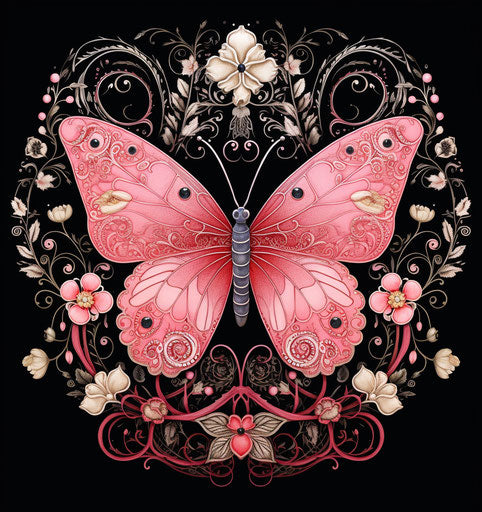 Cute butterfly with pink lace and florals