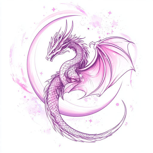 Dragon tattoo sketch for women with moon in pinks and purples