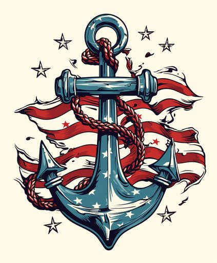 Anchor with American flag clipart, humorous animal scene