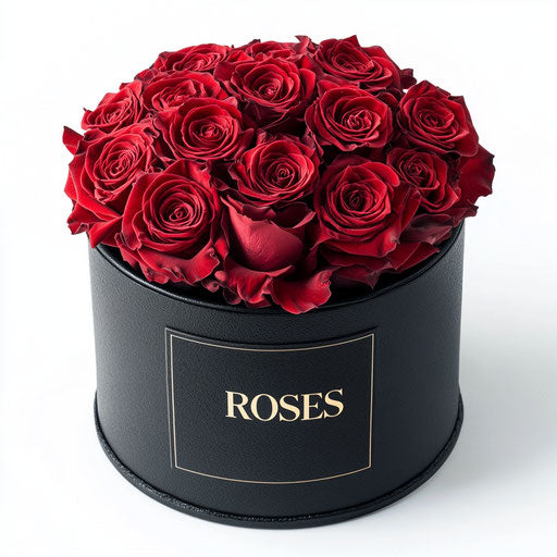 Black round box with red roses and "ROSES" logo