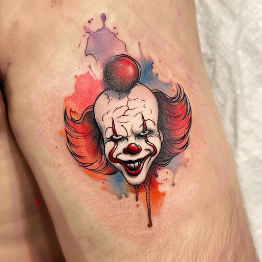 Sad clown watercolor tattoo on white background