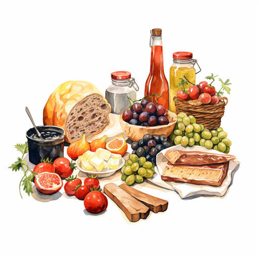 Food illustration in the style of oil painting on white background