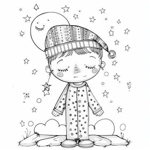 Whimsical cartoon character in pajamas, ready for bedtime