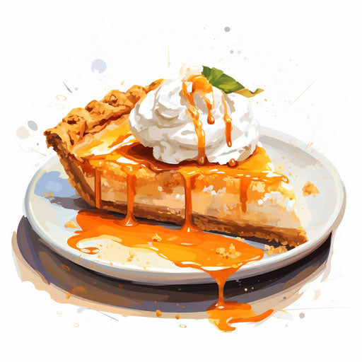 Pumpkin pie in Impressionistic Art style, on white background