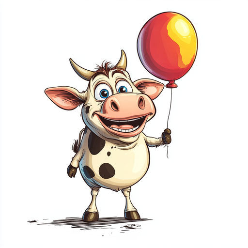 Humorous caricature of a cow with human characteristics