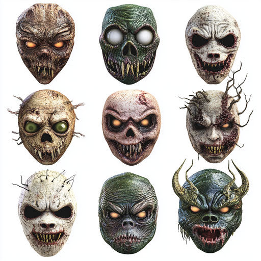 3D Creepy Masks on realistic flat white background