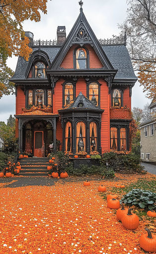 Quaint New England Town Decorated for Halloween