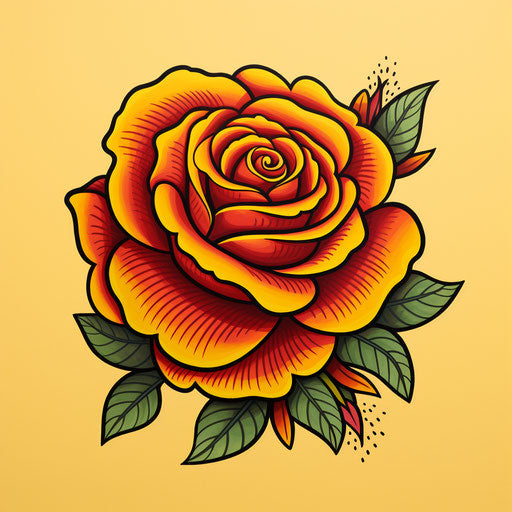 Rose tattoos by squirrel and bear, vibrant neo-traditional style