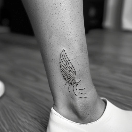 Minimalist line tattoo of Hermes' winged sandals in black