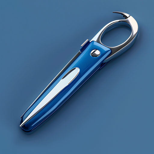 Realistic nail clipper illustration on flat indigo background
