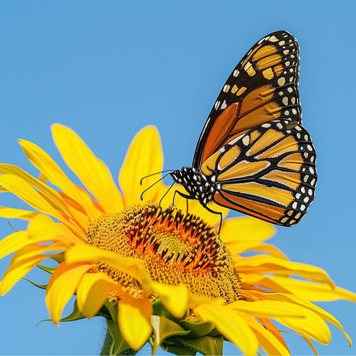 Monarch butterfly on a bright yellow sunflower
