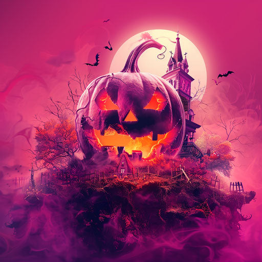 Halloween art on bright magenta background with detailed textures