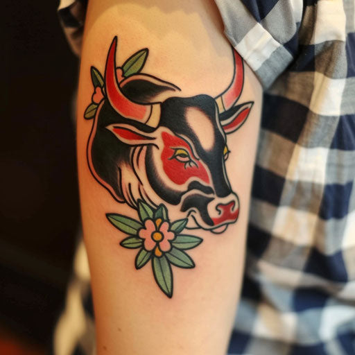 Classic American bull tattoo on white background