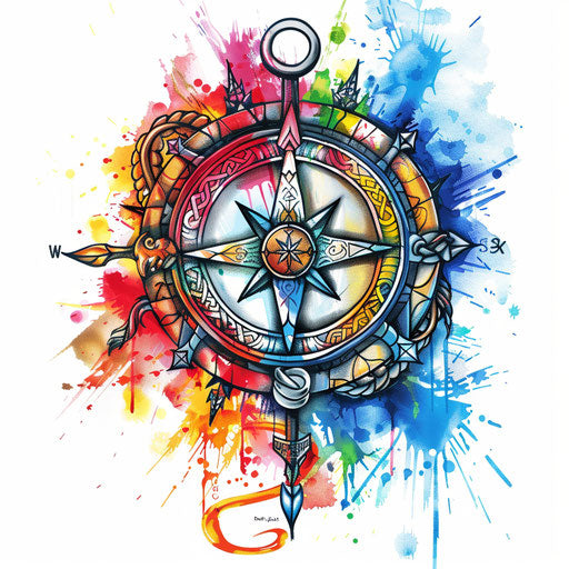 Whimsical sketch of a Viking compass tattoo