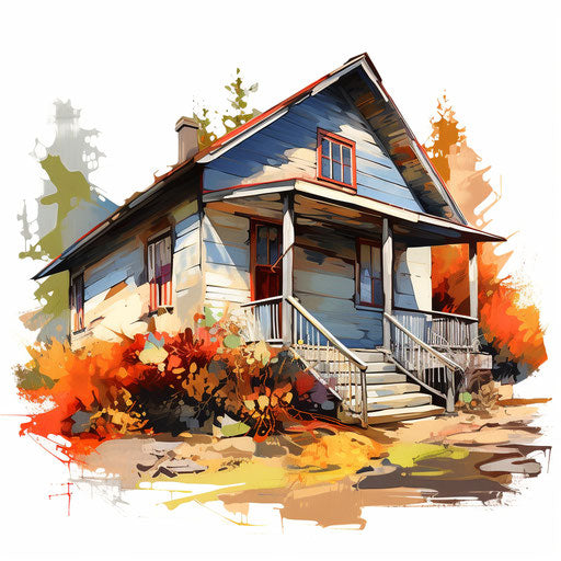 Illustration of home in the style of Oil painting, on white background