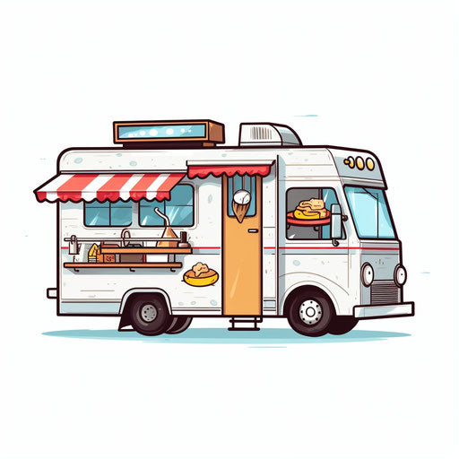 Minimalist style food truck clip art on white background