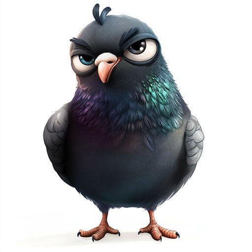 Humorous pigeon caricature with prominent chin