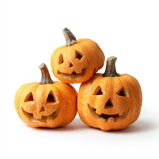 Three Friendly Jack-o'-Lanterns on White Background