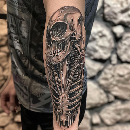 Biomechanical tattoo with a touch of dark fantasy