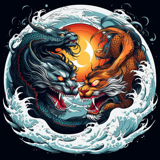 Tiger and dragon in an oriental yin and yang symbol