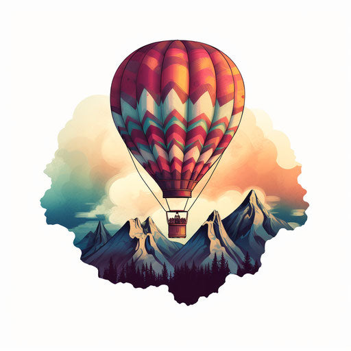 Hot air balloon illustration in the style of Chiaroscuro Art