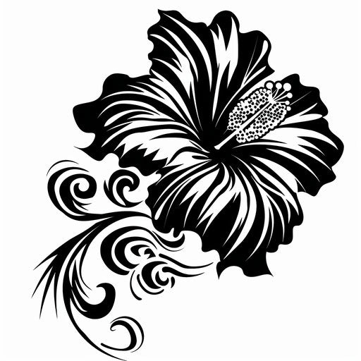 Tribal hibiscus tattoo design on white backdrop