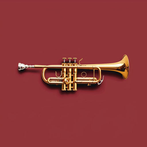 Realistic illustration of a trumpet on a rich burgundy backdrop