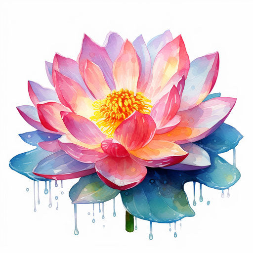 Lotus flower clipart in the style of Oil painting, on a white background