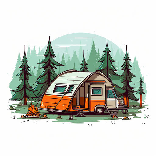 Minimalist style camping on white background