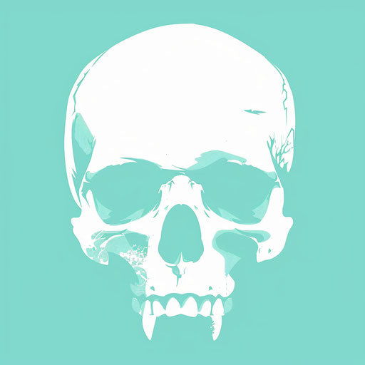White skull icon in light blue and teal style