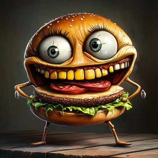 Creative Burger Caricature Clipart in Vector and 4K Formats
