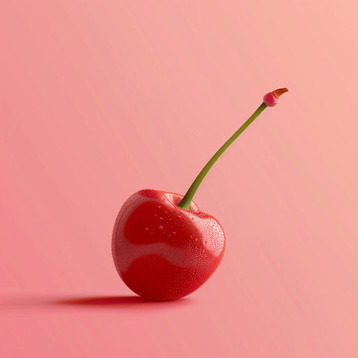 Cherry clipart in photo realistic style with a flat random background, high contrast and saturated hues