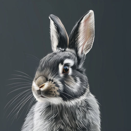 Photo realistic bunny face clipart on slate grey background