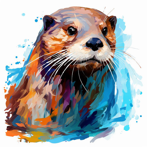 Otter illustration in the style of Impressionistic Art