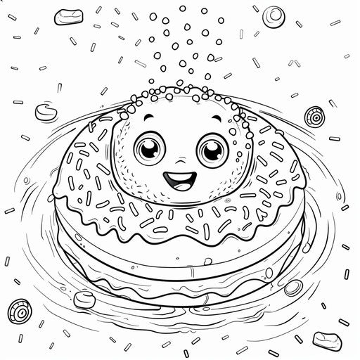 Adorable donut character swimming in a pool of sprinkles