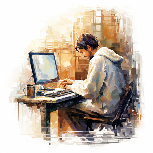 Coding clipart in the style of Oil painting, on a white background